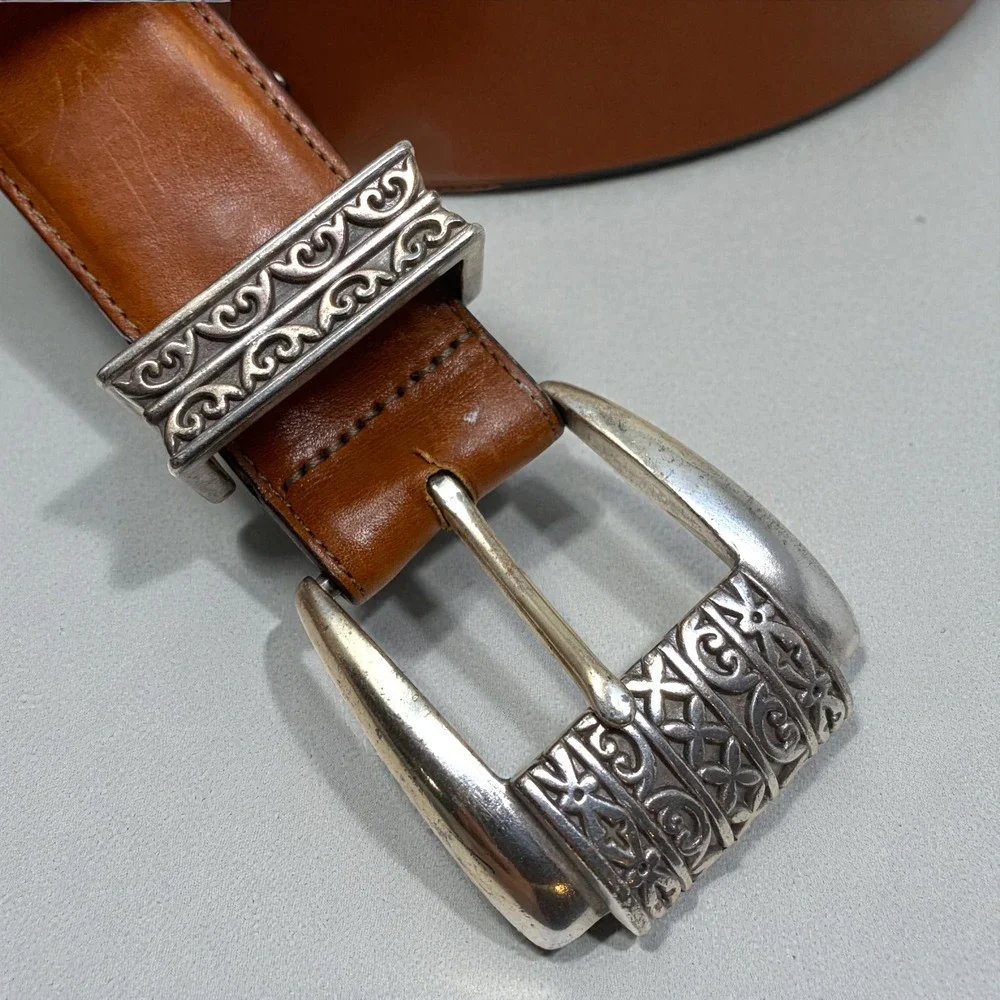 Vintage 1995 Brighton Museum Collection Leather Belt Sz M 43407 Roman Heart